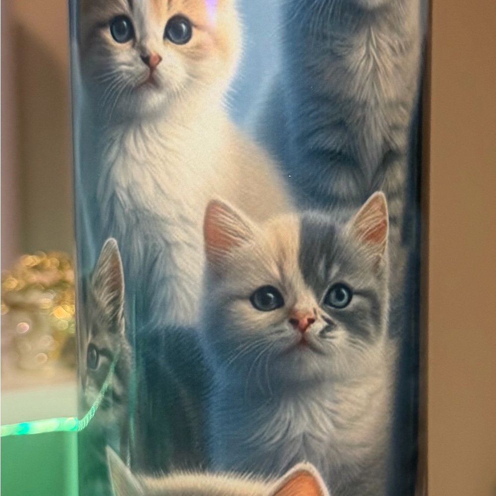 Cute Kitten Print Tumbler - Blue and Cream Cat Design
